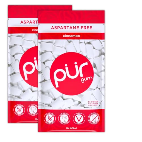 PUR Gum | Aspartame Free Chewing Gum | 100% Xylitol | Natural Cinnamon Flavored Gum, 55 Pieces (Pack of 2)