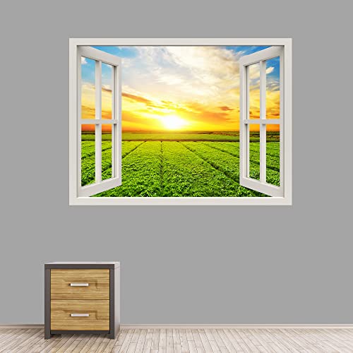 IDEA4WALL Removable Wall Sticker/Wall Mural Sunshine Country Farmhouse Crop Fields Nature Wilderness Photography Modern Art Rustic Landscape Colorful for Living Room, Bedroom, Office - 36"x48"
