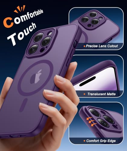 Image of FNTCASE for iPhone 14-Pro Case Purple: Translucent Compatible with MagSafe | With Screen Protector, Magnetic Camera Protection Slim Protective, 14FT Military Grade Drop Tested, Matte Shockproof Cover