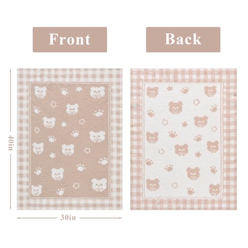 Image of Beige Teddy Bear Baby Blanket 30x40 Inch Soft Knitted Plush Throw, Nursery Essentials for Newborn Boys Girls Toddler, Chenille Swaddle Blanket