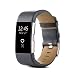 Produktbild PINHEN für Fitbit Charge 2 Armband - Charge2 Echte Leder Armbänder Unisex Ersatzband mit Metall Konnektoren Fitbit Charge 2 (Grey)