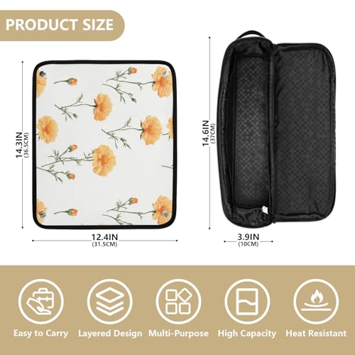 Bolsa de viaje amarilla con flores para herramientas de cabello con tapete resistente al calor para planchas y rizadores miniatura 4