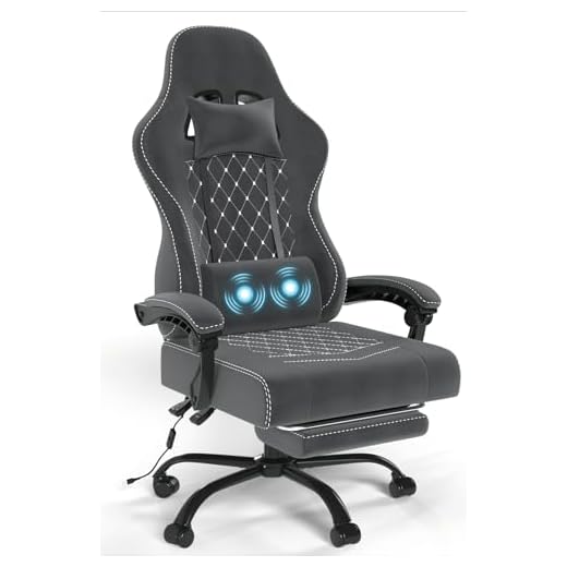 Devoko Sedia Gaming Tessuto Con Supporto Lombare, Poggiapiedi,Sedia Gaming Ergonomica Massaggiante Con Poggiapiedi Telescopico,Portata 150 Kg,Girevole a 360 Gradi Colore Grigio Scuro