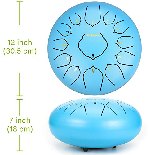 12 Inch 13 Note Steel Tongue Drum Percussion Instrument Lotus Hand Pan Drum with Drum Mallets Carry Bag - Thumbnail 3