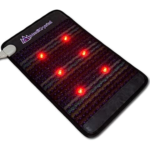 MediCrystal Infrared Heat Gemstone Mini Mat - 32" L x 20" W - 7 Natural Crystals - Adjustable 86-158°F FIR Heating Pad - 3-in-1 Photon Red NIR & MIR Lights - Quadrupole Static Magnets - Negative Ions Cover