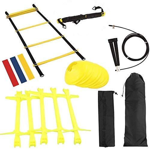 Escaleras de coordinación para fútbol, 18 piezas Speed Agility Trainingsset,obstáculos para fútbol, bandas de resistencia, escalera y conos, obstáculos y bolsa de transporte escalera de entrenamiento