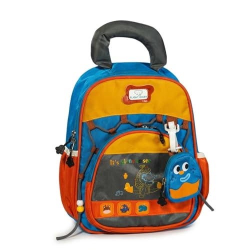 BubbaJoy Kids Mini Backpack Set – Soft Plush Cartoon, Multicolor Preschool Backpack with Front Pocket & Accessory Pouch (BLUE)