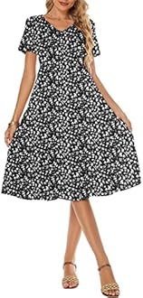 Berydress Women's Casual Summer Tiered Midi Dress 2025 Short Sleeve V-Neck Loose Cotton Ruffle Babydoll Dress Boho Sundress