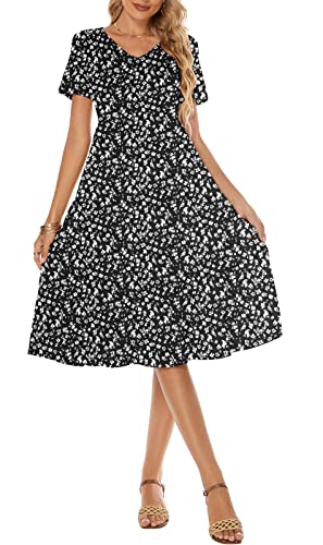 Berydress Women's Casual Summer Tiered Midi Dress 2025 Short Sleeve V-Neck Loose Cotton Ruffle Babydoll Dress Boho Sundress