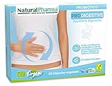 NaturalPharma Probiótico Ecológico ProDigestive. Bienestar Digestivo. Complejo Enzimático + Extracto de Milenrama + Zinc. Cápsulas Smart BioCaps®. (Sin Gluten, Sin Lactosa, Vegano).