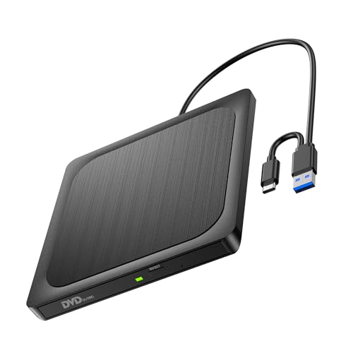 Lecteur DVD Externe à Finition Métal Brossé USB 3.0 Graveur CD/DVD±RW, Mac et PC Windows, Lecteur/Graveur DVD ROM Compatible avec Ordinateurs Portables, Bureau, Mac,...