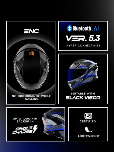 Image of HEADFOX N2F Track Full Face Bluetooth Helmet for Bike | Waterproof Smart Helmet for Men & Women | Built-in Bluetooth for Calls, ENC, Music & GPS | Voice Assist | ISI Certified
