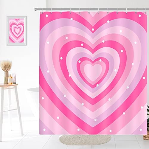 Seorsok Lovely Heart Shower Curtain Pink Modern Simple Home Tub Bathroom Curtain Decorative Set with 12 Hooks Quick Dry Washable Durable Polyester Fabric 72" x 72"