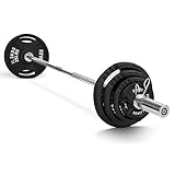 Fitvids Olympic Cast Iron 2-Inch Weight Plates Including 5FT Olympic Barbell Bar & Safely Locks, 100 Pounds Set (85 Lbs Plates + 15 Lbs Barbell Bar), Multiple Packages