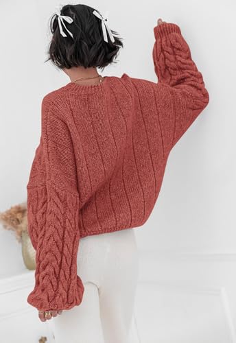 Image of PRETTYGARDEN Womens Sweaters Spring 2026 Cable Knit Long Sleeve Crewneck Oversized Sweater Chunky Pullover Loose Outfits