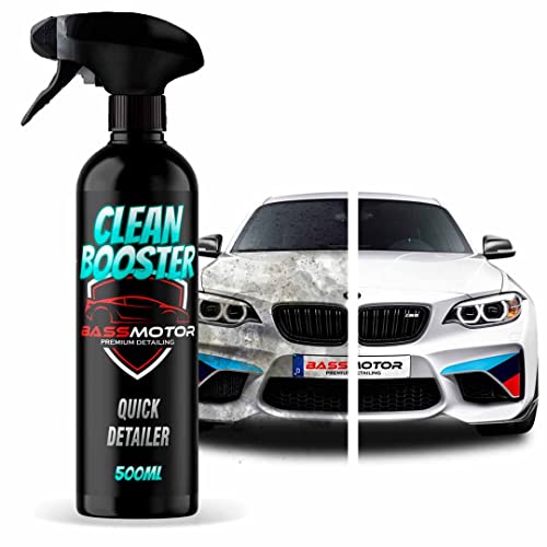 Limpiador y Abrillantador Coche en Seco Cera Líquida Rápida de Carnauba para Limpieza Sin Agua Exterior Sin Arañazos Abrillantador de Carrocería Moto Uso Fácil BassMotor - Clean Booster 500ml