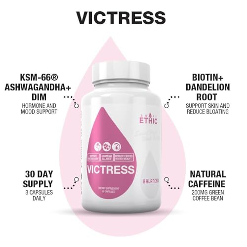 Image of Sweat Ethic Victress, Hormone Balance Support for Women with KSM-66 Ashwagandha, DIM, Biotin, Folic Acid, Dandelion Root, Cayenne Pepper & Vitamin D3, Daily Wellness Formula, 90 Easy to Take Capsules