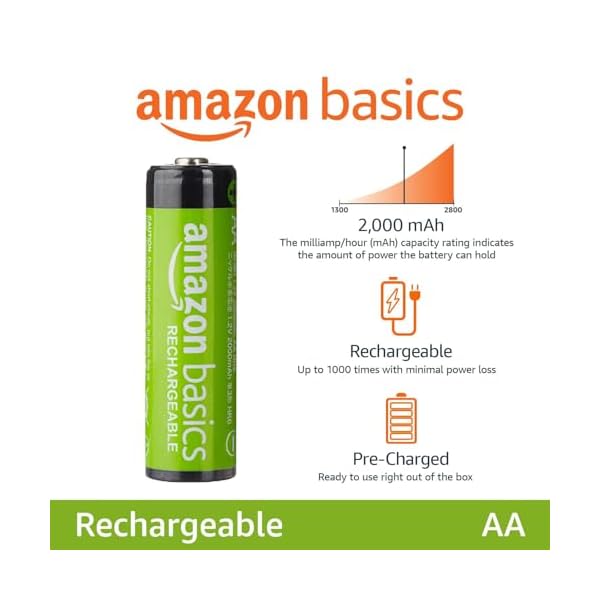 Amazon Basics 8-Pack Rechargeable AA NiMH Batteries, 2000 mAh, 1.2V, Recharge up to 1000x Times, Pre-Charged - Image 3