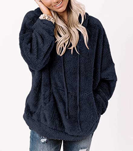 Ezbelle Women's Long Sleeve Sherpa Pullover Fuzzy Fleece Sweatshirt Casual Loose Fuzzy Hoodies with Pockets2