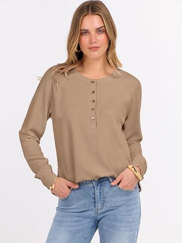 Image of ANRABESS Women's Waffle Knit Henley Top Long Sleeve Shirts