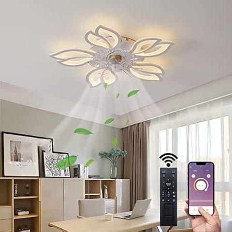 Becailyer 25in Modern Ceiling Fan with Lights, 50W Remote Control Dimming 5-Leaves Shape Led Flush Mount Ceiling Fan Lamp 6 Gear Wind Speed Quiet Fan Light Fixture for Living Room Bedroom Dining Room Cover