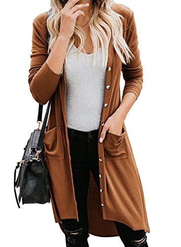 Naggoo ZYK173522042601 Women'S Long Cardigans Button Down High Low Solid Knit Loose Cardigans cover