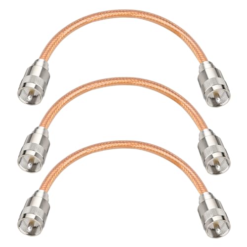 XRDS -RF 1FT 3PCS RG8X Coaxial Cable with UHF Male PL259 Connectors, Solid Copper Core, Braided Shield, CB Cable for Ham Radio, HF Radio, and Communication Devices