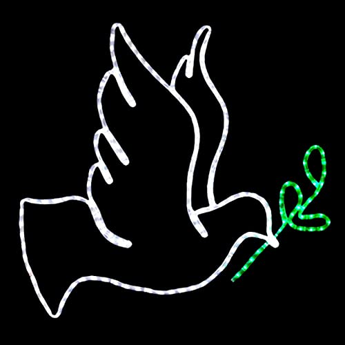 ElectricArt 30 Inch Cool White and Green LED Rope Light Dove with 3 Olive Branch Motif