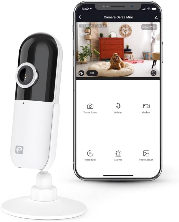 Garza   Cámara Seguridad Inteligente WiFi 1080P HD, Sensor de Movimiento, Sensibilidad Ajustable, Tarjeta MicroSD