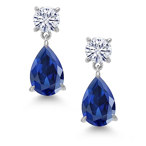 Gem Stone King 6-9 Cttw Teardrop Dangle Earrings For Women | Gemstone Birthstone and Moissanite | 925 Sterling Silver | Pear Shape 12X8MM and Round 6MM | Fine Jewelry Gifts For Mom Women Wife2