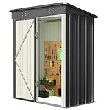 Blishom Gerätehaus Metall 161×94×182 cm, Gartenschuppen mit Schrägdach, Wetterfest & Rostfrei, Gartenhaus mit Belüftung & Regalböden, für Garten, Terrasse & Rasen, Grau