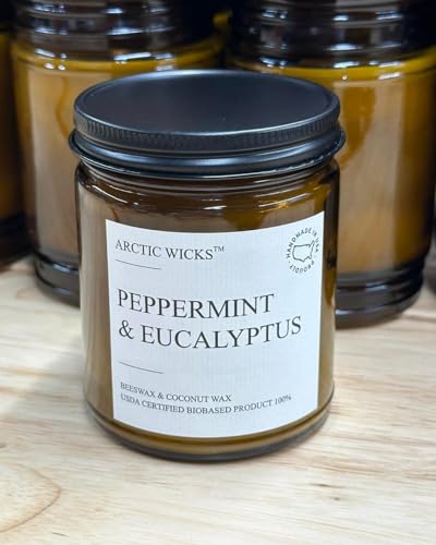 Arctic Wicks Peppermint & Eucalyptus Candles | Arctic Wicks Non Toxic Coconut Beeswax Candles | Natural Coconut Beeswax 9Oz Amber Jar | Spa Wellness Candles Wax Non-Toxic Clean Burn 100% Usda Certified Biobased thumb #3