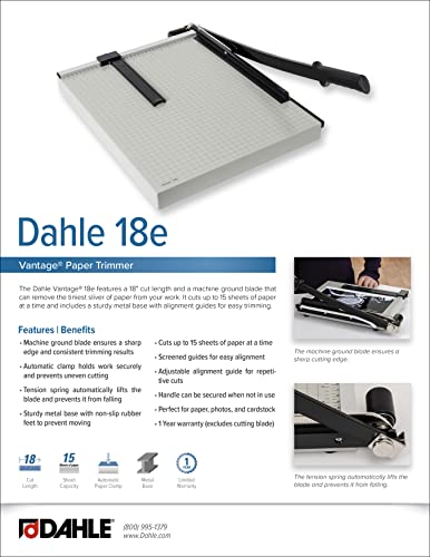 Dahle Vantage 18E Paper Trimmer, 18" Cut Length, 15 Sheet, Automatic Clamp, Adjustable Guide, Metal Base With 1/2" Gridlines, Guillotine Paper Cutter #TOP5
