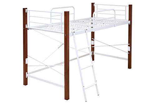 JKプラン ハイベッド 天然木脚 シングル 高さ調節 可能 パイプベッド ハイ ロフト ロー 頑丈 タイプ 天然木 IRI-1042SET-WHBR