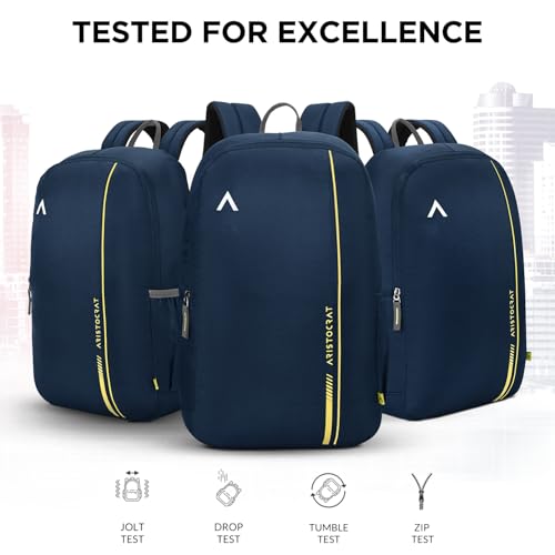 Image of Aristocrat Nova 15L Laptop Backpack for Men & Women with Bottle Pocket | Padded Shoulder Straps, Multi Compartments | Travel & College Bag | Dark Blue