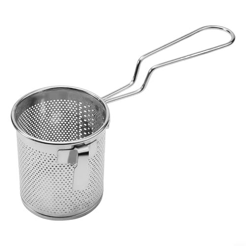 Cesta de malla con mango de madera para pasta y fideos y albóndigas, construcción de acero inoxidable para escaldar y calentar alimentos (C)