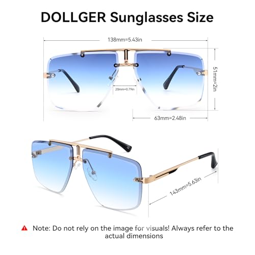 Image of Rimless Oversized Square Sunglasses for Men Trendy Fashion Big Shades Tinted Lens Gold Metal Frameless Glasses UV400