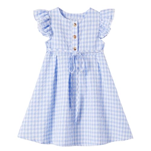 Ugitopi Kleines Mädchen Flatterärmel Baumwoll-Leinen Kleid K