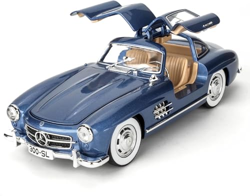 Image of Benz 300 SL Classic Car Model Zinc Alloy Pull Back Toy Car with Sound & Light, for Kids, Boys & Girls, Ages 3+ (Blue)
