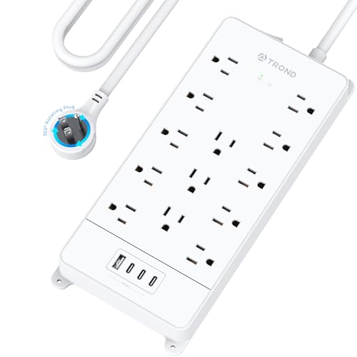 Image of TROND 360 Rotating Surge Protector Power Strip 10ft, ETL Listed, 4000J