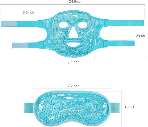 Image of JUDEE Reusable Gel Beads Eye & Face Mask Combo - Hot & Cold Therapy Mask Set for Relaxation, Comfort, and Stress Relief - Soft and Adjustable Eye and Face Masks (Blue)