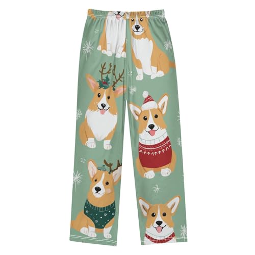 Xmas Corgi Dog Winter Snow Boys Long Pants Soft Trousers Elastic Waist Kids Lounge Bottoms with Pockets S-XL2