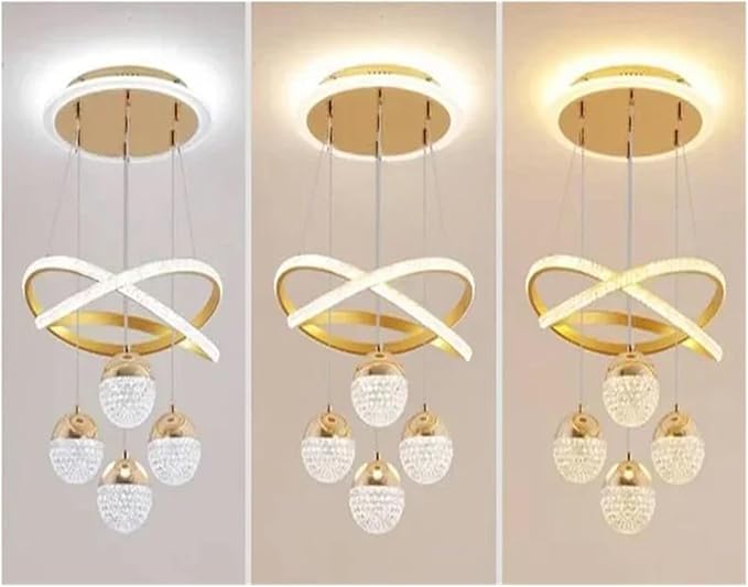 Image of Golden 5 Light with Remote Curvy LED Pendant Chandelier Light Pendants Ceiling Lamp (Gold)