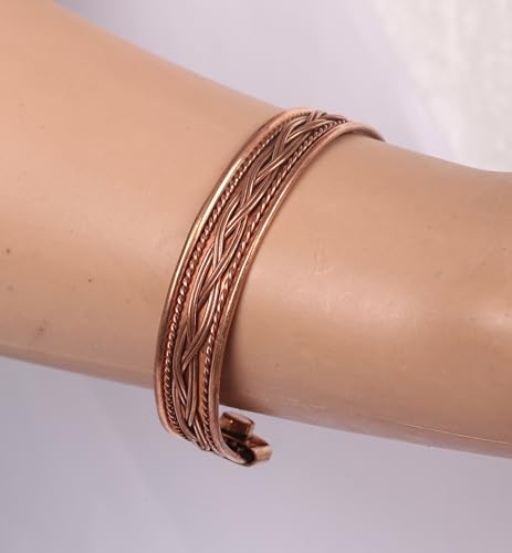 Image of Touchstone copper bracelets | gift for men women |adjustable 100% pure solid real magnetic jewelry | handmade bracelet set combo | rope braided tibetan bangles.