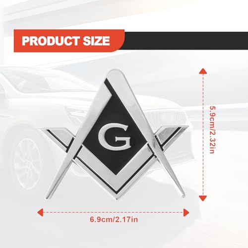 Image of 2 pcs Freemason Square and Compass Metal Decal Auto Emblem, 2.75 inch Chrome Plated Premium Auto Truck Motorcycle Decal Gift Decoration Accessories