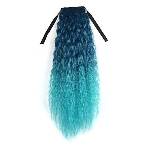 Suppion Gradient Color Ribbon Thick Wavy Curly Long Ponytail Horsetail Clip Hair Extensions (A)