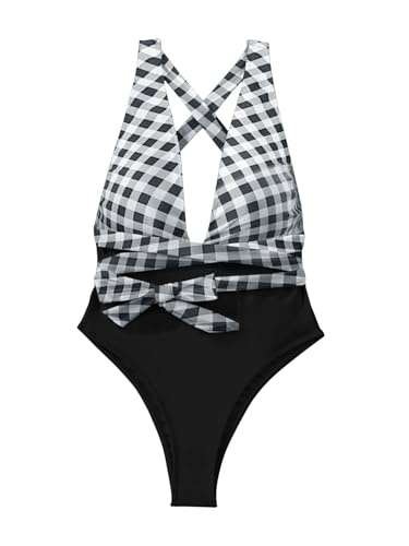 Image of Lilosy Sexy Tie Criss Cross Plunge One Piece Thong Swimsuit High Cut Brazilian Bathing Suit