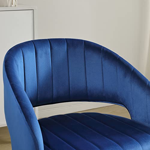 Art Leon Modern Desk Chair No Wheels, Velvet Home Office Chair, Adjustable Height Swivel Chair, Accent Armchair With Aluminum Alloy Base For Small Space Home Office, Dark Blue #TOP5