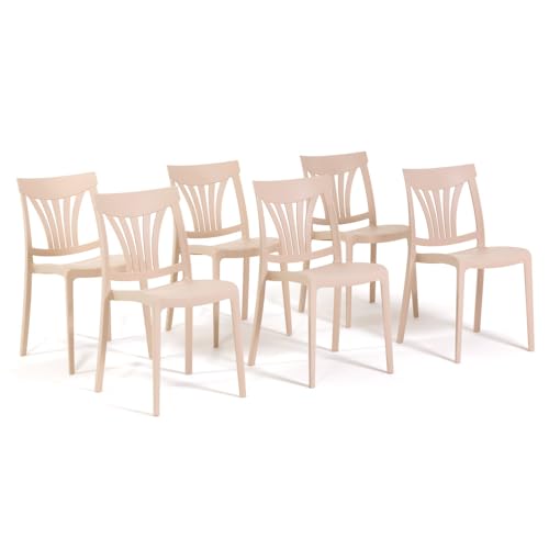 SIEDITI FUORI E DENTRO Sedie Gina in resina con fibra di vetro impilabili per l'interno/esterno (Crema, 6)