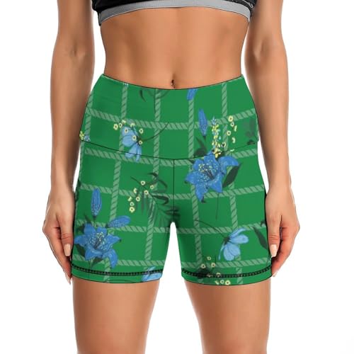 Lily Pattern High Waist Yoga Shorts for Women Athletic Shorts Leggings Running Pants Black